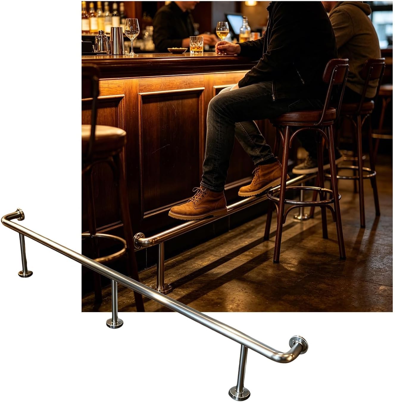 Epano Silver Lxxw Bar Foot Rail Bar Foot Rail Kit For Indoor 3.28~16.4Ft Bracket For Restaurant Kitchen Cafe Library(,2.0M/6.56Ft)