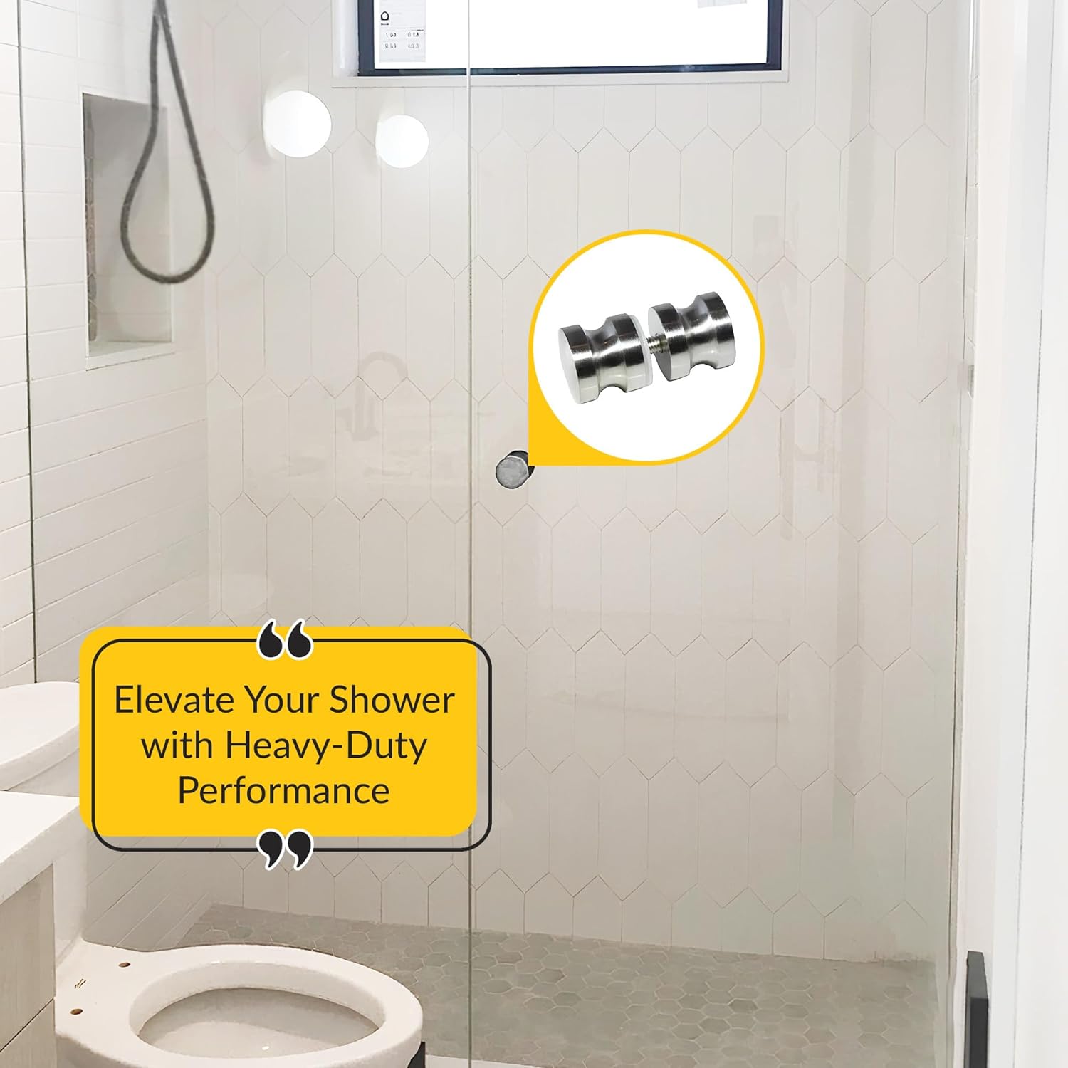 BRIXWELL Shower Door Pull Knob Single Groove, Solid Brass Material, Brushed Nickel Finish, 1-3/32" Projection for Glass Door Knob, Commercial Door Handle and Bathroom Hardware