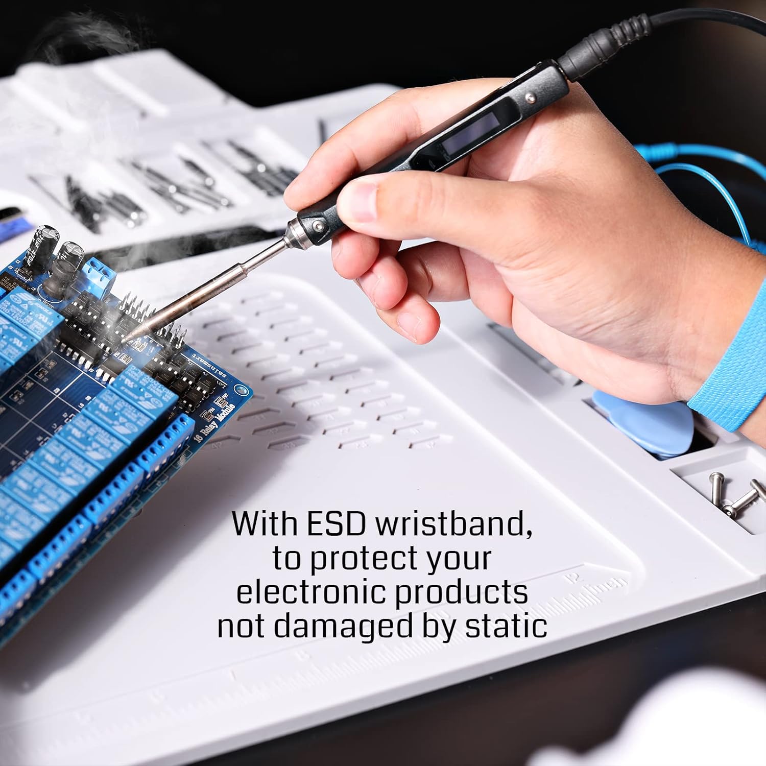 SainSmart 1800W Heat Gun+SainSmart 20 x 14 Inch Large Silicone Soldering Mat with with ESD Wrist Strap