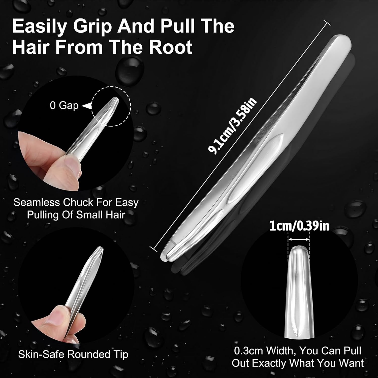 Tweezers for Man Gold Stainless Steel Round Tip Tweezers Silver