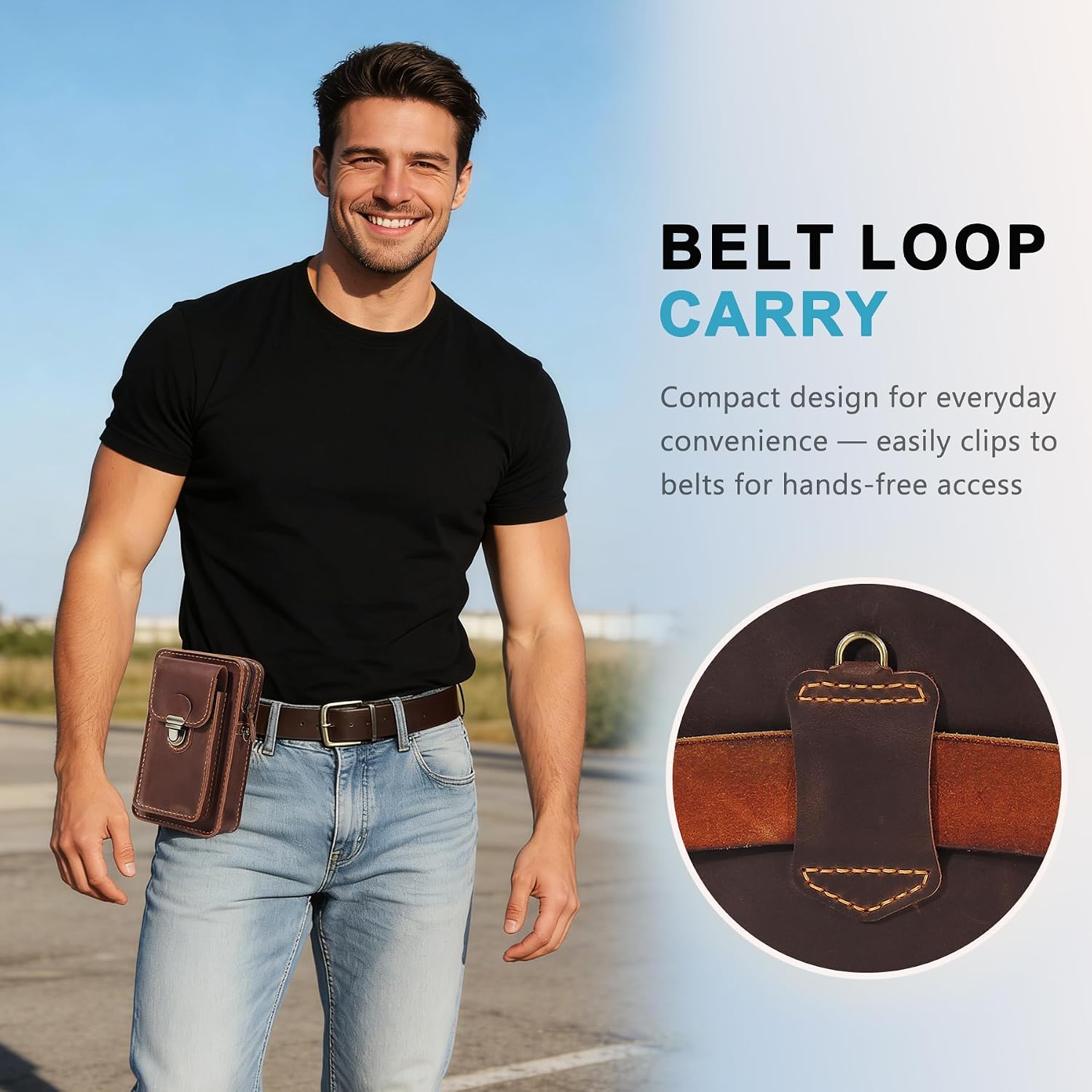 Handmade Genuine Leather Crossbody Phone Bag, Small Belt Pouch with Card Slots, Slim Phone Holster Case for Men & Women