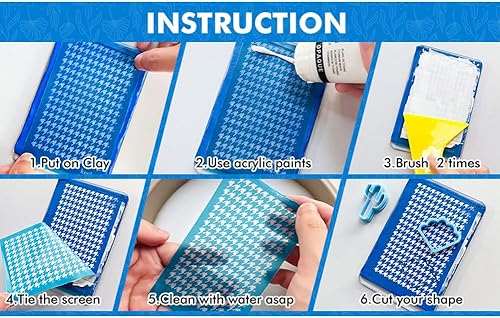 Miniatura 10 de Plantillas de pantalla de seda para arcilla polimérica, kit de impresión de serigrafía reutilizable, para impresión en arcilla y otras joyas, aretes