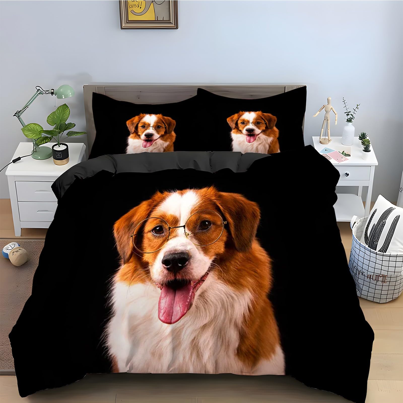 Parure de lit chiot 160x200 pour chambre d'enfant cocooning en microfibre