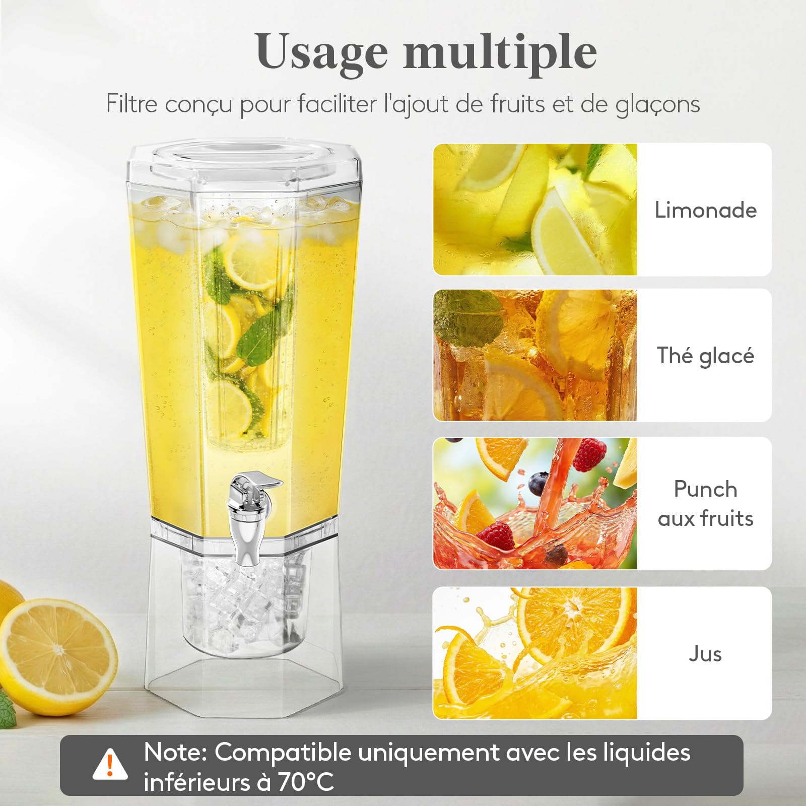 Lifewit 4L Distributeur de Boisson avec Robinet, Jarre Cocktail Avec Filtre en Plastique, Lot de 2 (en 1 Paquet) Fontaine Cocktail Glacées pour Jus, Limonade, Soda et Thé