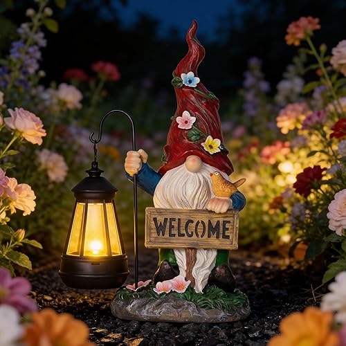 Garden Decor Gnomes Outdoor Statue with Solar Lights-Solar Garden Gnomes