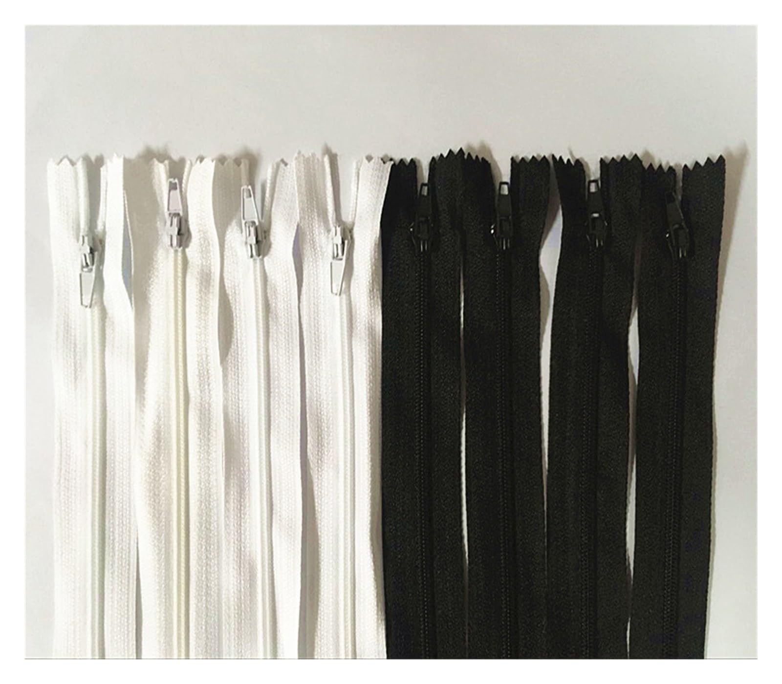 100 cerniere lampo a spirale in nylon bianco e nero da 40 cm, tailor #3 con estremità chiusa (nero)