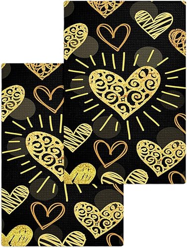 Kitchen Towel 2 Packs Cotton Waffle Weave, Gold Love Heart Valentine's Day Geometric 16 x 24 Inch Absorbent Quick Drying Dish Towels Clothes for disponible en Yaxa Venezuela