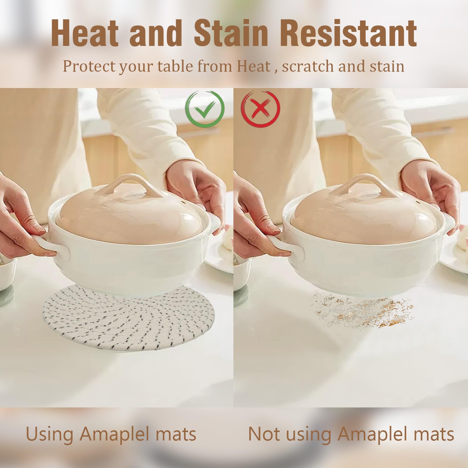 Salvamanteles de 10 pulgadas para platos calientes, almohadillas calientes con cesta de almacenamiento para ollas y sartenes, paquete de 6 alfombrillas para platos calientes para encimeras