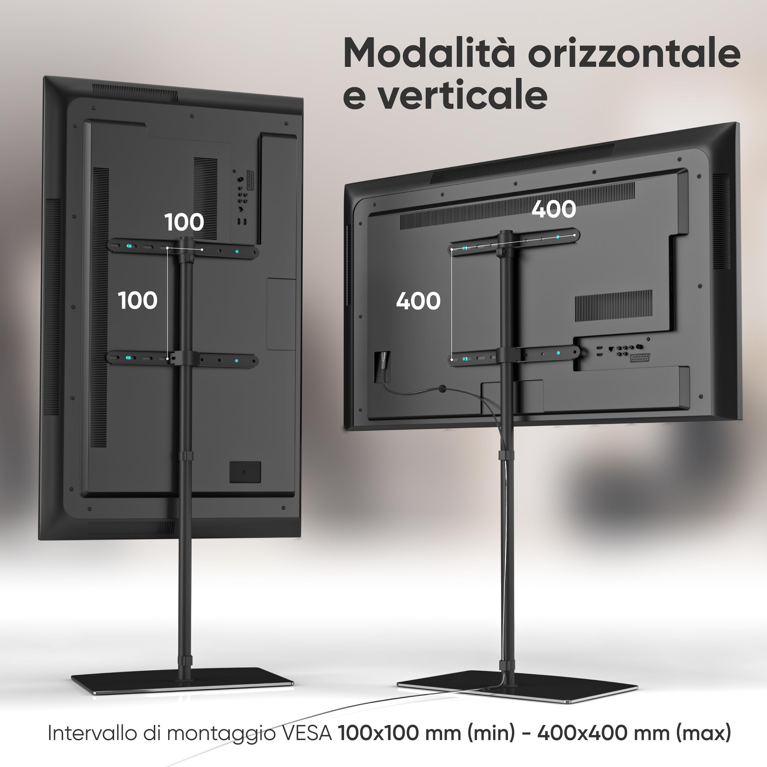 ONKRON Supporto TV da Pavimento 30-60 pollici, Carico fino a 41 kg, Porta TV da Terra Mobile VESA 100x100-400x400, Supporto Televisione da Pavimento, Altezza Regolabile, Porta Televisore Nero TS5065-B