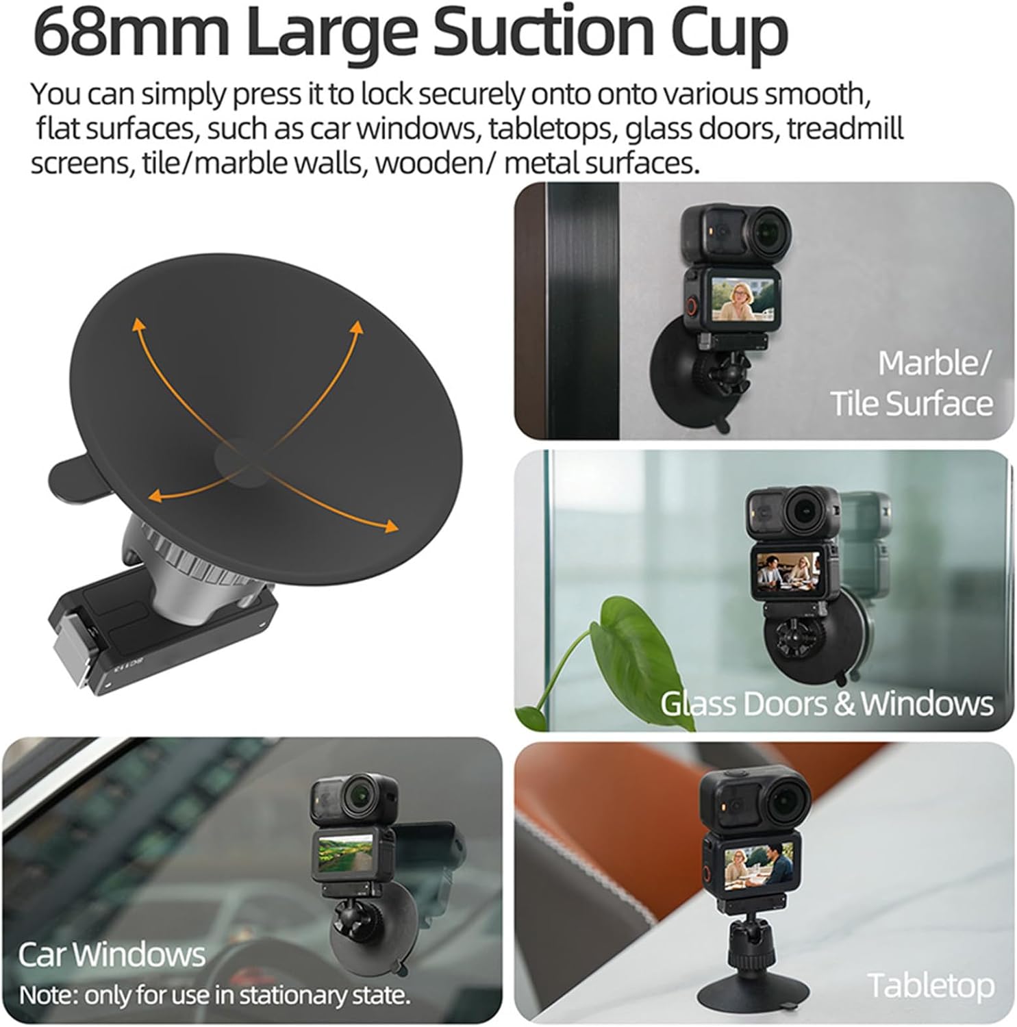 Magnetic Quick-Release Ball Head Suction Cup Mount with 1/4"-20 Screw Hole for DJI Osmo Nano/Action 6 Camera Accessories, 360-degree Angle Adjustable