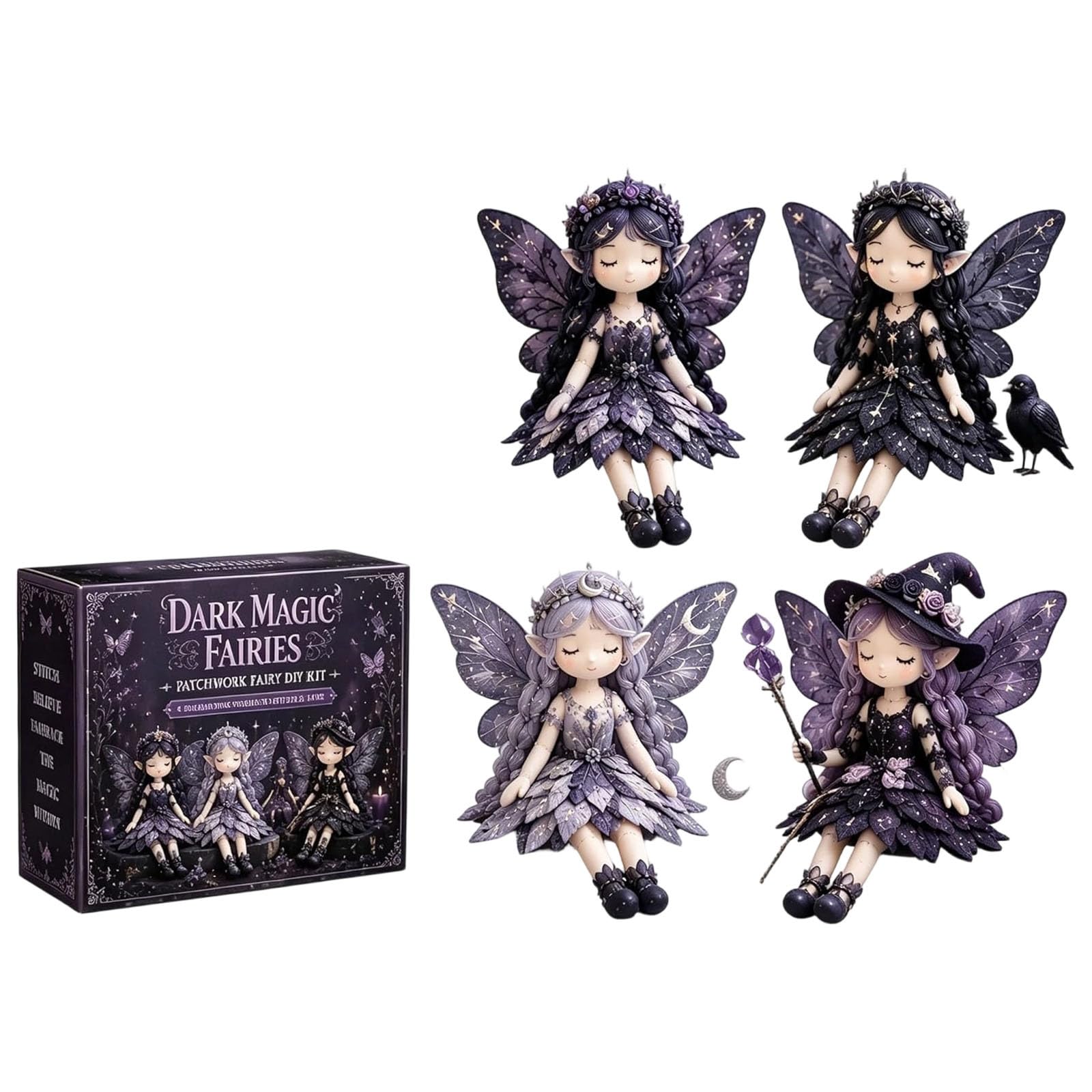 Patchwork Fairy Doll DIY Sewing Kit with Pre-Cut Materials,Make 4 Fairy Dolls, Beginner Friendly, All Materials Included, No Glue Required, Adults & Beginners (Set 4)