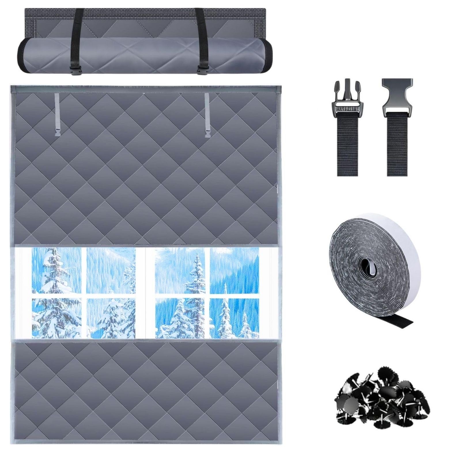 Rideau Thermique Isolant Anti Froid en d'hiver Pas de Perçage Nécessaire Rideau occultant 120X180cm Thermiques isolants Anti Froid Convient pour la Cuisine(39x98in/100x250cm)