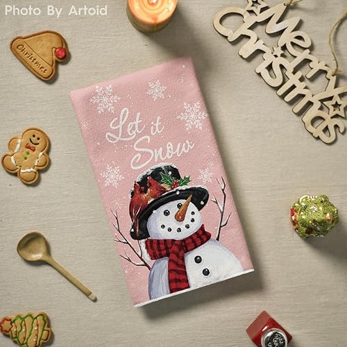 Miniatura 10 de Artoid Mode Juego de 2 toallas de cocina con diseño de muñeco de nieve negro Let It Snow con diseño de árboles de Navidad, 18 x 26 pulgadas