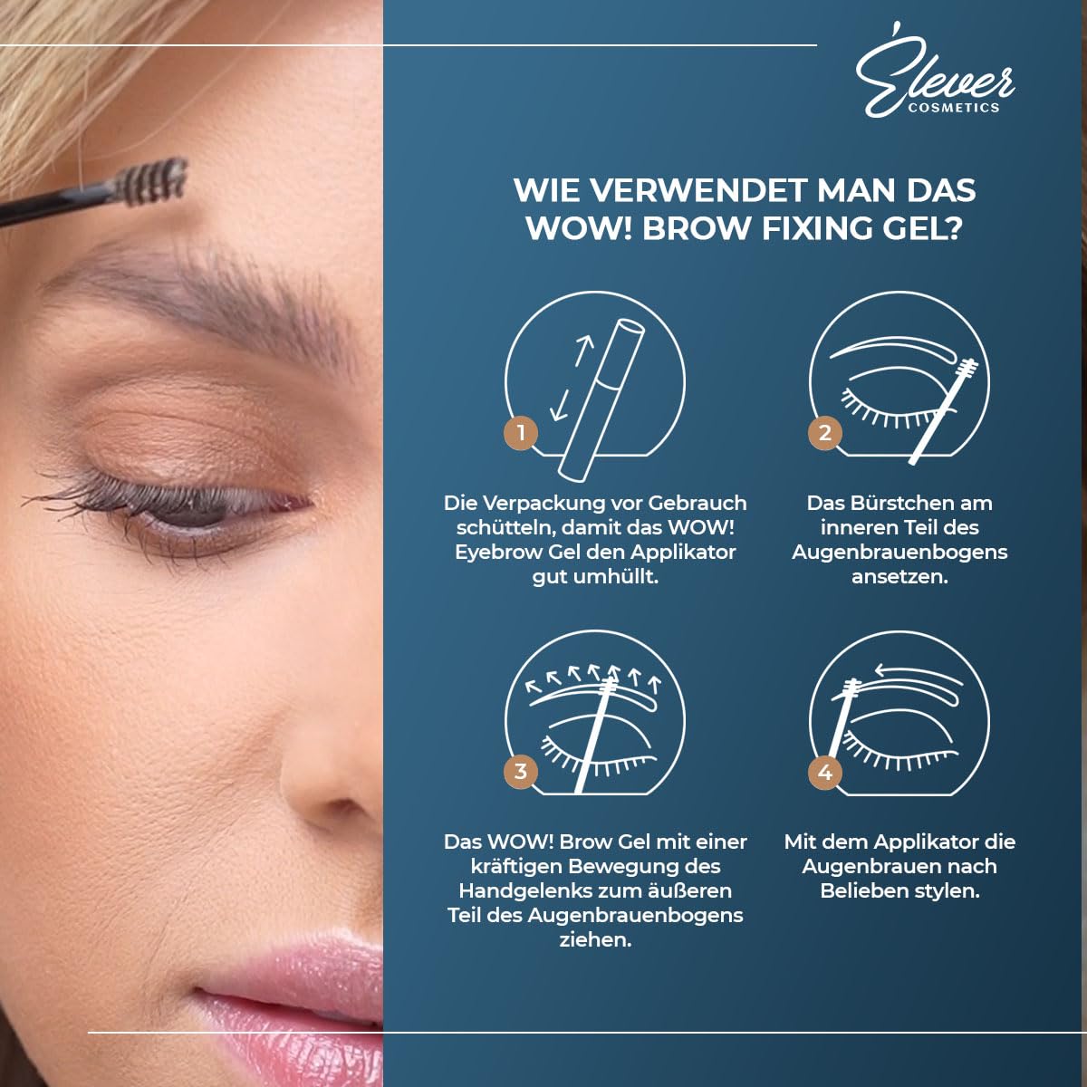 Elever Wow! Brow Fixing Gel Augenbrauengel Mit Bürste Augenbrauenfarbe für definierte Augenbrauen wie laminiert Eyebrow Styling mit Rizinusöl Perfekte Form Für Brünette Wasserfest Dunkelbraun 6 g
