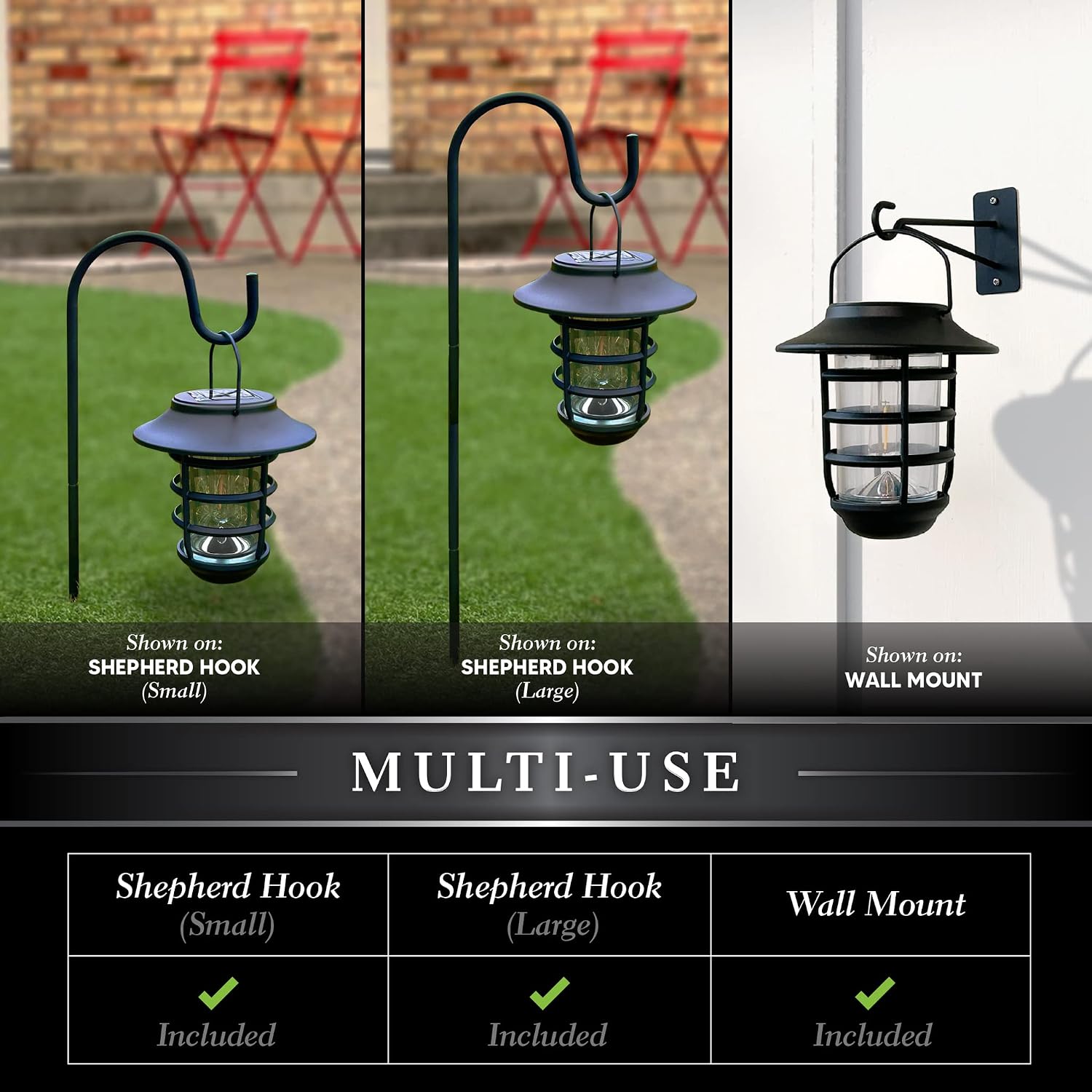 Classy Caps SHW553 Nottingham Solar Hanging Coach Light Black – High-Performance Solar LED Lighting, Durable Black Aluminum, Includes Wall Mount & Garden Shepherd Hook, Ideal for Outdoor Lighting