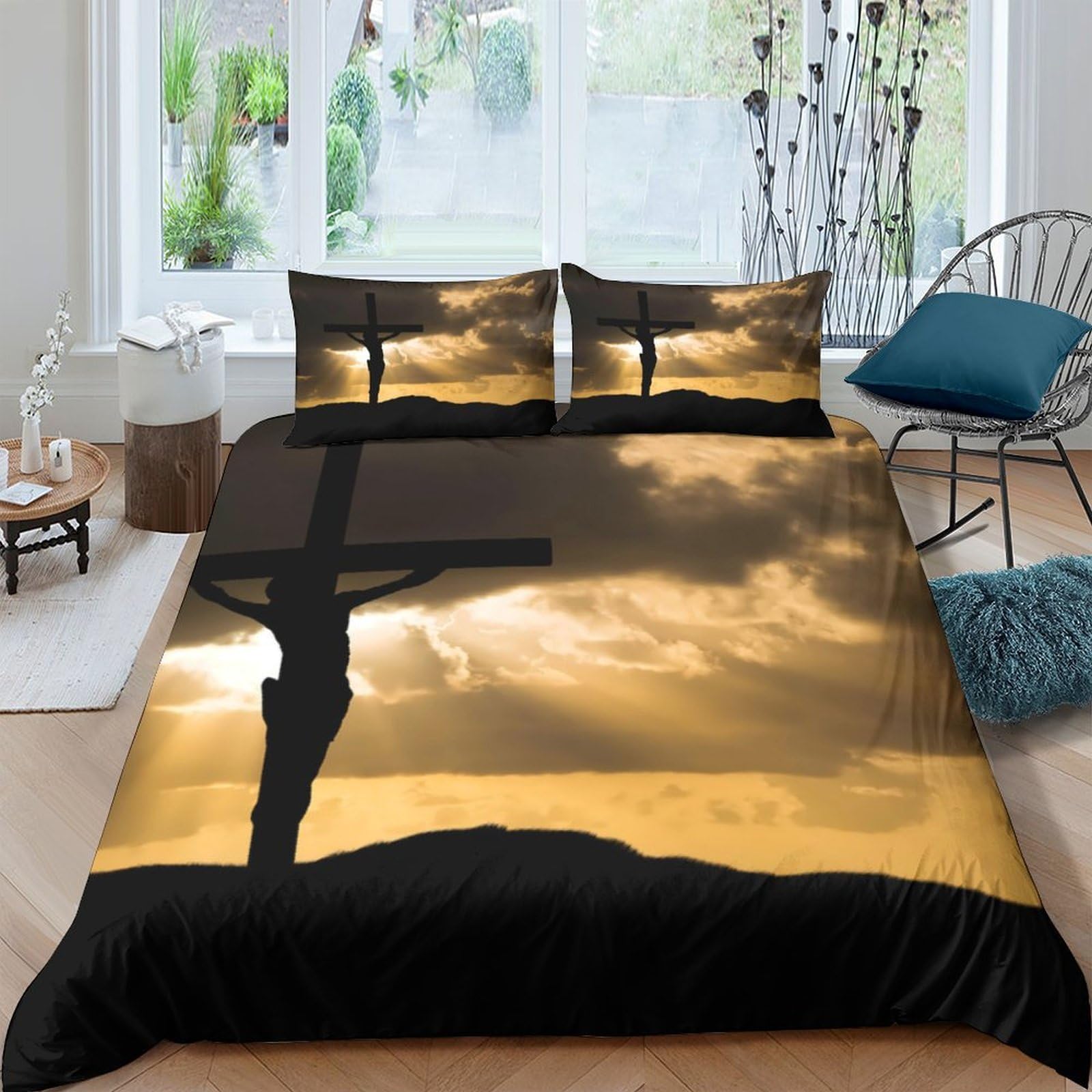 Ctjqhvkz Style-7 3D Printed Crucifix Sunset Fitted Sheet Microfiber Soft Breathable Cross Silhouette Bed Cover For Bedroom Dorm Decor Single（135X200cm）