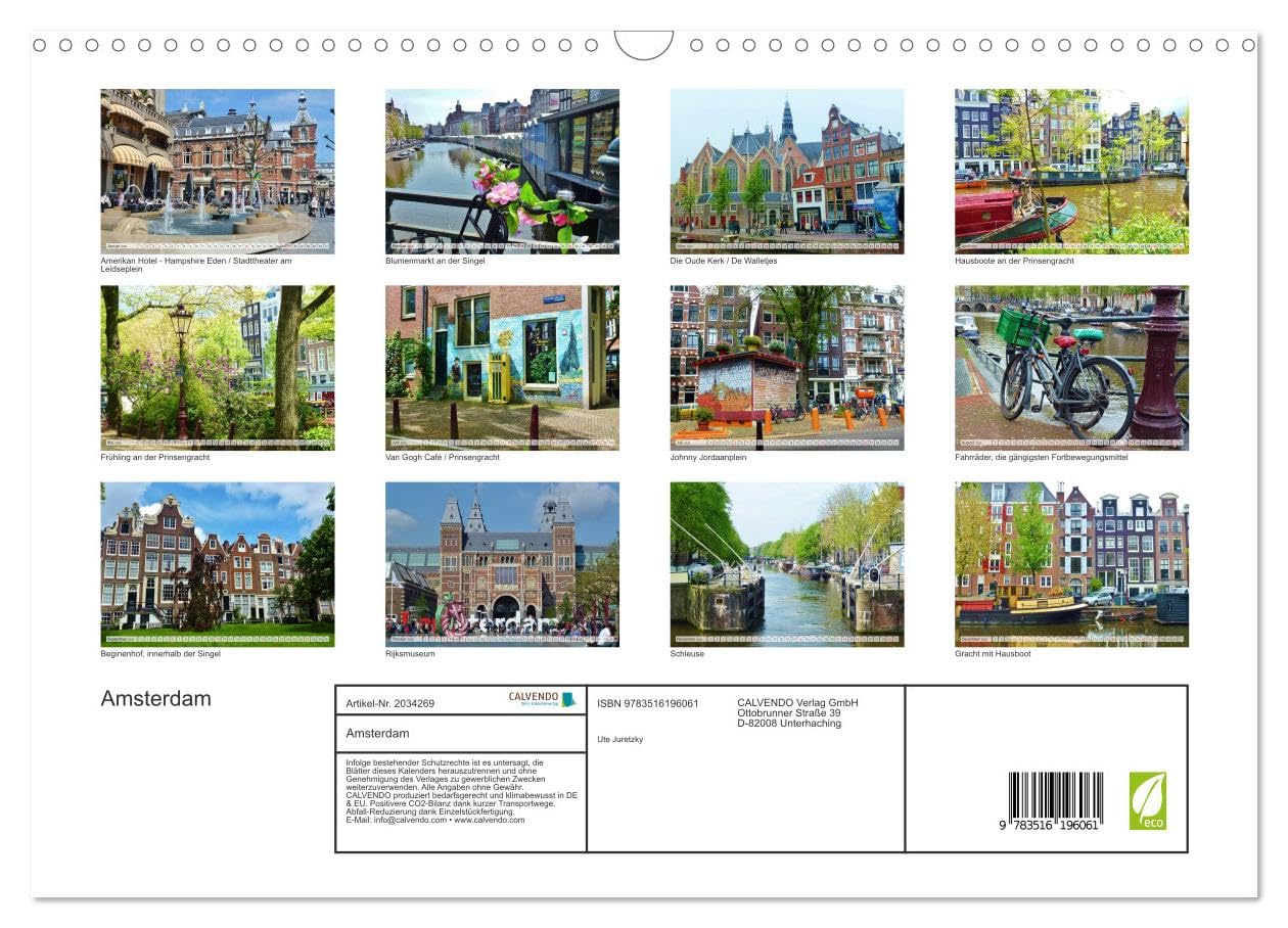 Amsterdam (Wandkalender 2026 DIN A3 quer), CALVENDO Monatskalender: Amsterdam - Grachten, Hausboote, Fahrräder, Blumen