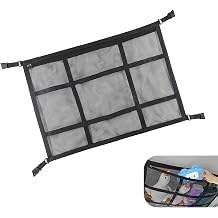 Car Ceiling Cargo Net, 31.5" x 21.7" Adjustable Buckle Heavy Duty Car Roof Storage, Double Layer Mesh Interior Organizer with Zipper, Universal for Cars, SUVs, Trucks