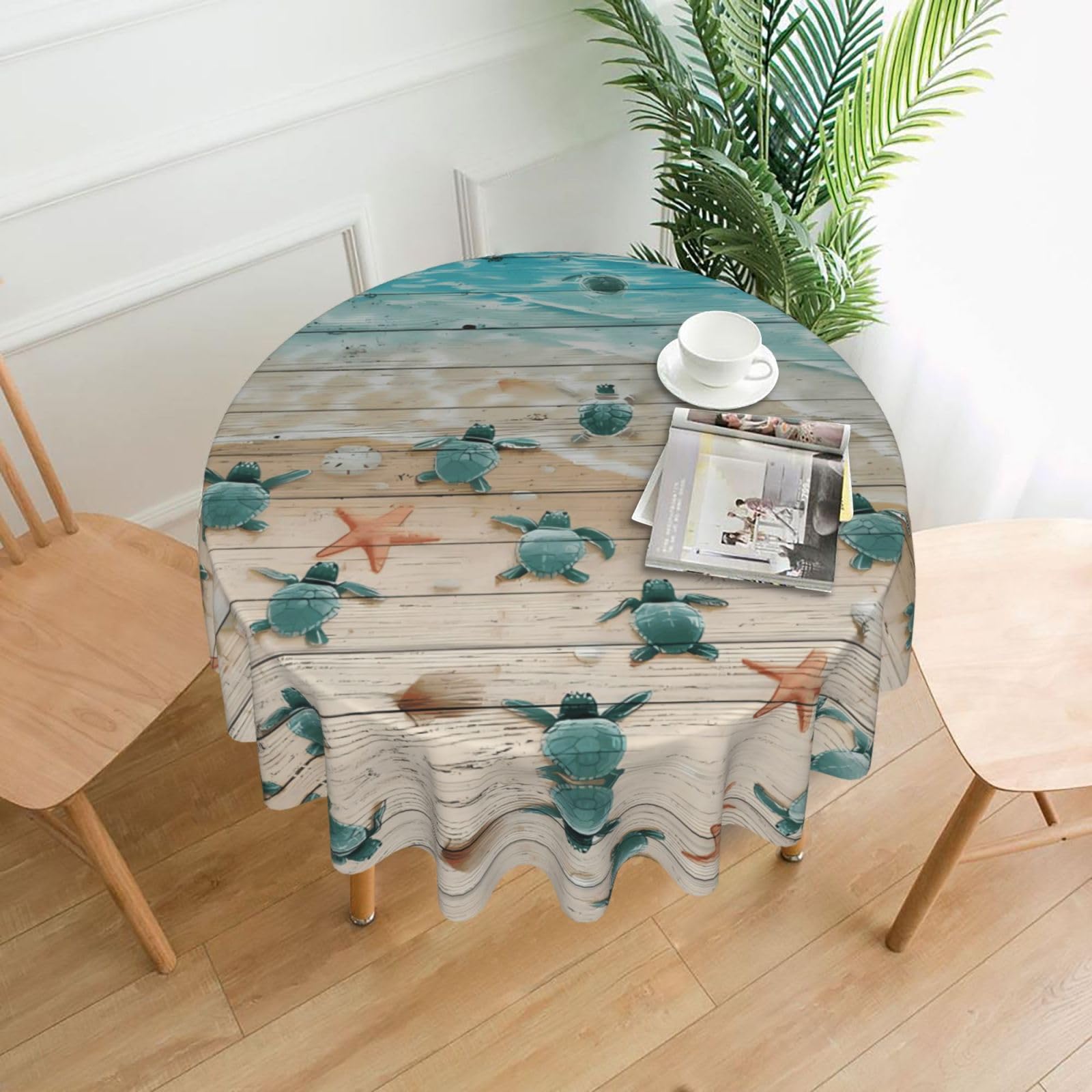hhxvcv Sea Turtle Starfish Round Tablecloth – Dining Table Cover