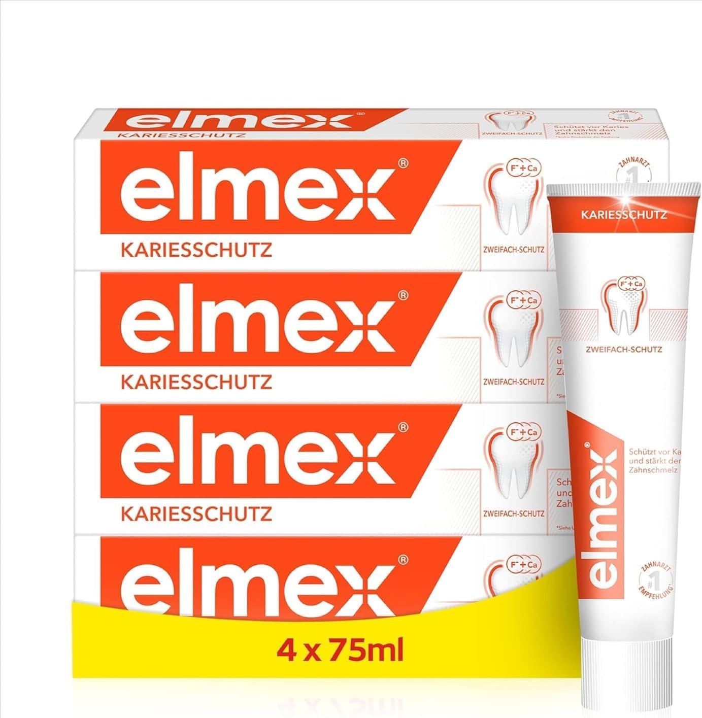 Toothpaste Caries Protection 4 x 75 ml - Medical Teeth Cleaning for Highly Effective Caries Protection - Provides Dual Active Calcium Fluoride Protective Shield for Durable Teeth