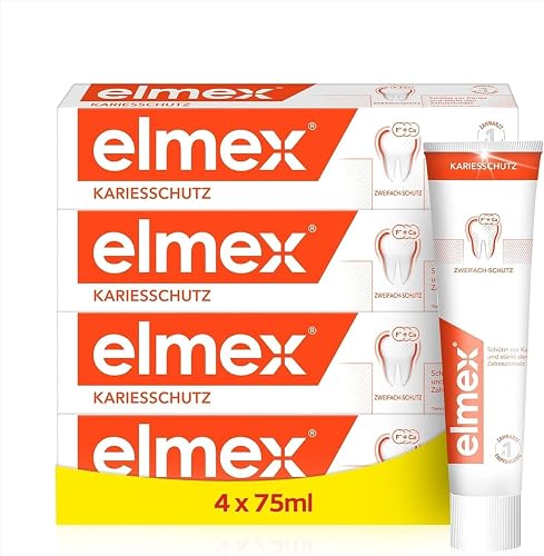 ELMEX - Dentifrice Elmex Anti-Caries Original 0 % Colorants - Caries - Dents Sensibles, Gencives Douloureuses, Protection de l'Email - 4X75 ml