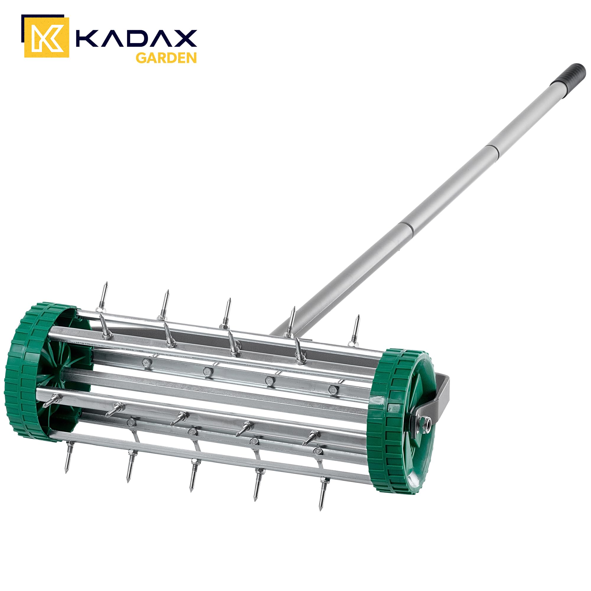 KADAX Aeratore manuale per prato in acciaio robusto, aeratore manuale con chiodi da 3,3 cm, aeratore a pavimento con impugnatura ergonomica, rullo robusto (148 cm)