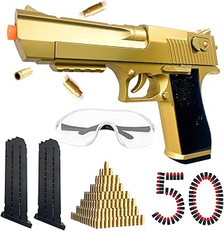 Shell Ejecting Toy Gun for Kids & Adults - Realistic Tactical Blaster with 50 Soft Foam Bullets, Safety Goggles - Shoots 32 Feet - Christmas Birthday Gift for Boys Teens - Outdoor Backyard Battle Game