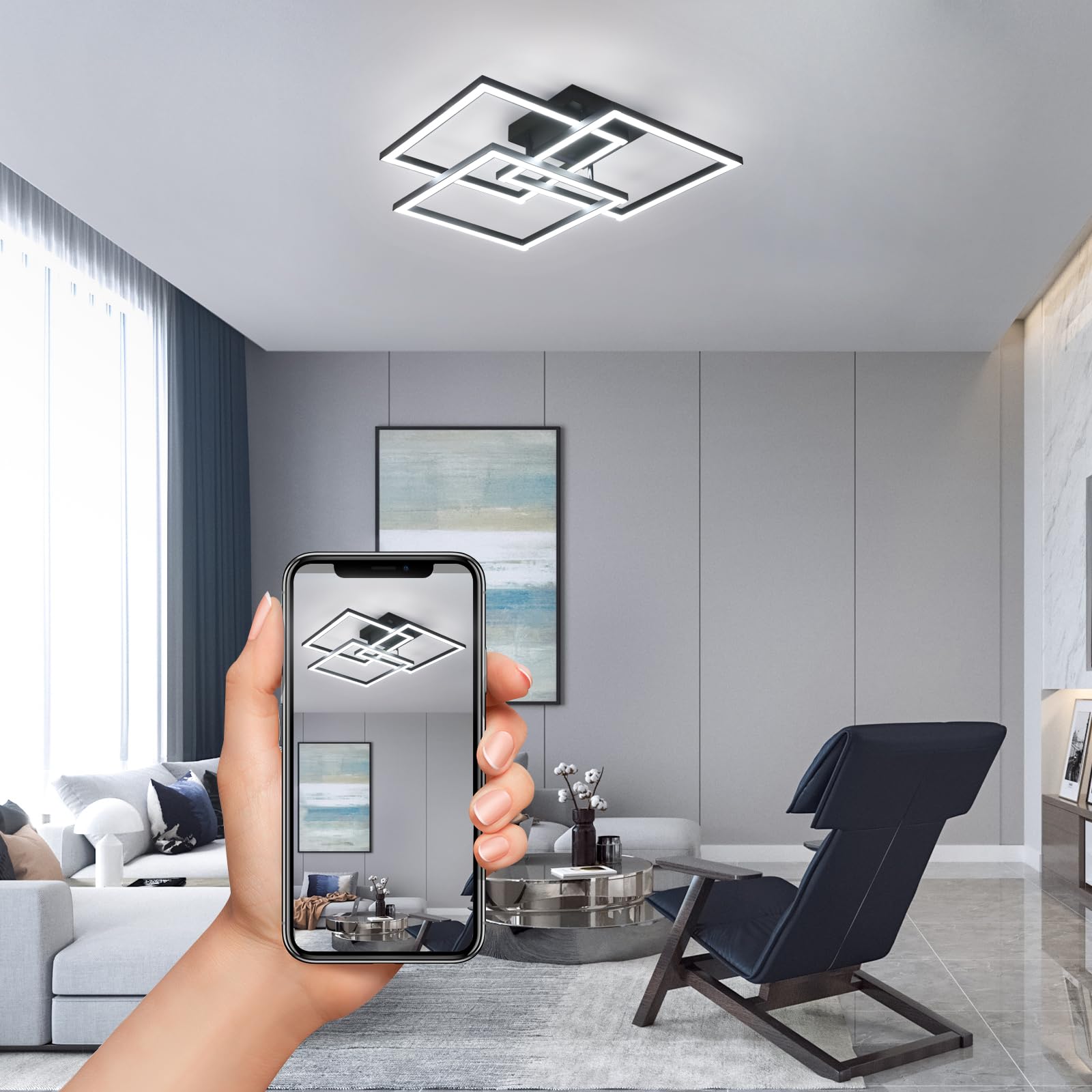 DELIPOP Plafonnier LED Dimmable Moderne, 40W 4500LM Noir Lampe de Plafond
