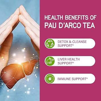 PAU d'Arco Herbal Tea Bags, Extract with Horsetail, Cleavers for Body Detoxification Support, Lymphatic Drainage & Immune Support. 30bags