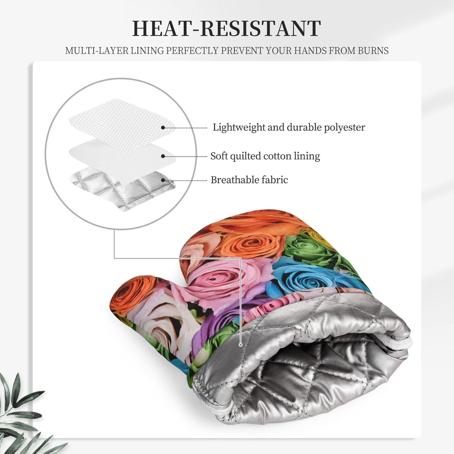 Rainbow Flowers Oven Mitts and Pot Holders Set of 4 Heat Resistant Kitchen Gloves with Silicone Palm Hot Pads for Baking Cooking Grilling BBQ