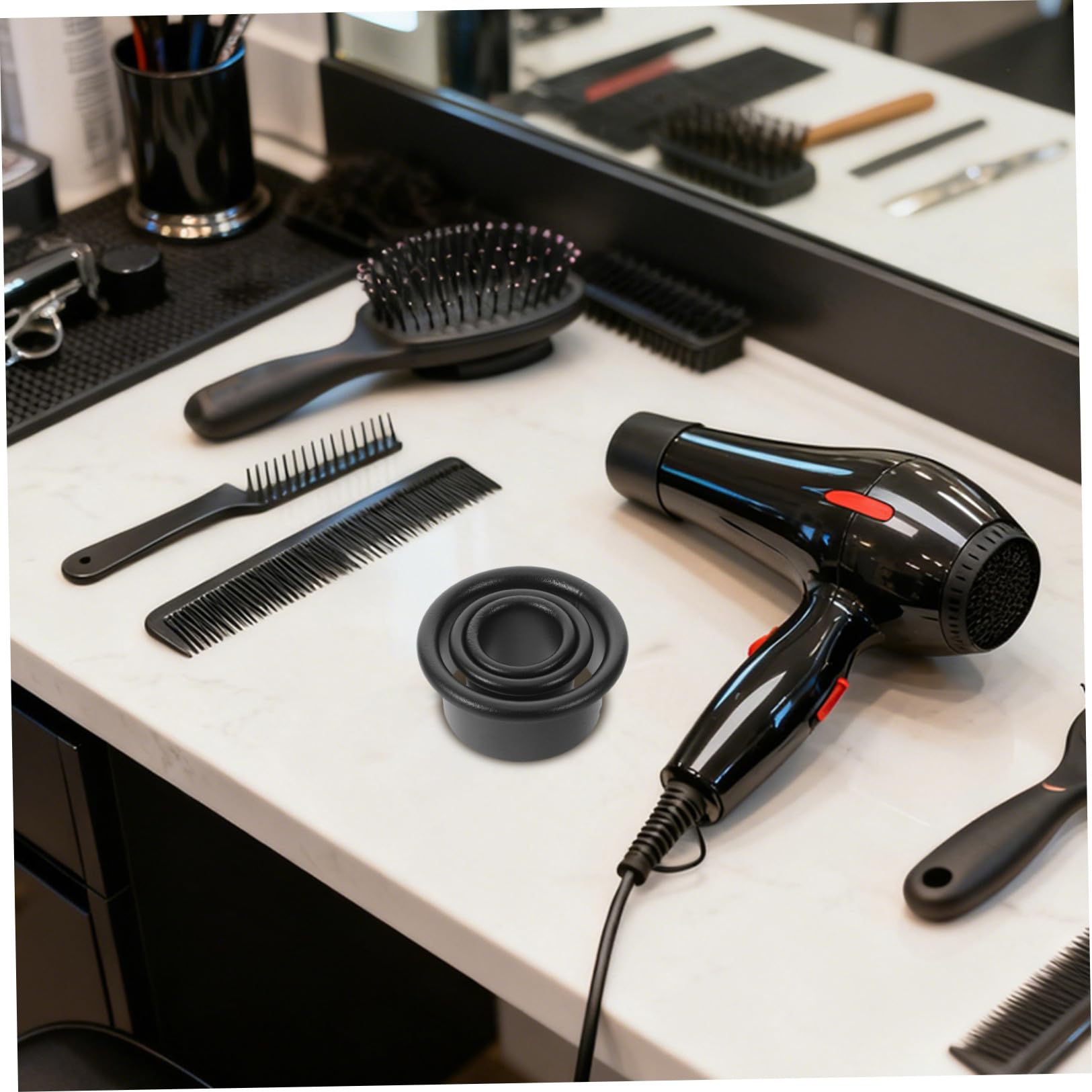 Artibetter Soporte para Secador de Pelo y Organizador para Accesorios de Peinado 6 Piezas de Acero Inoxidable Negro Soporte Estable para Tubo de Viento en Barbería o Mesa