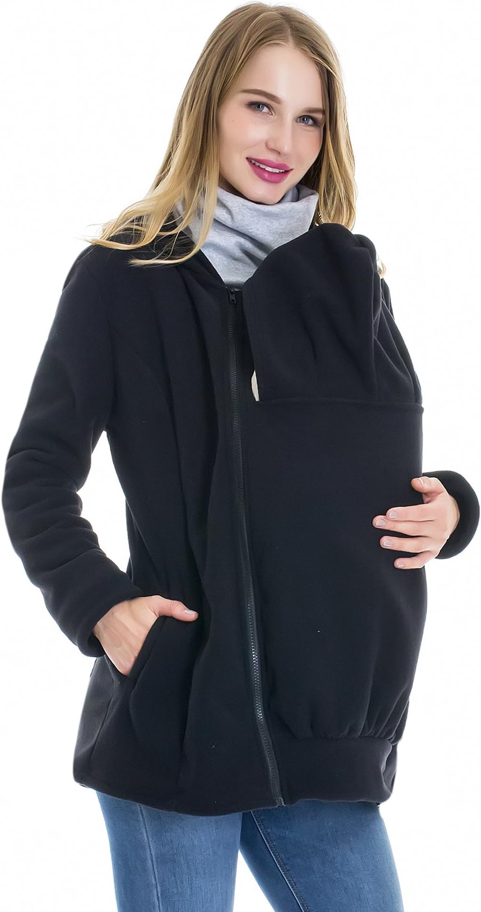 Women's Fleece Zip Up 3 in 1 Maternity Baby Wearing Hoodie Sweatshirt Jacket