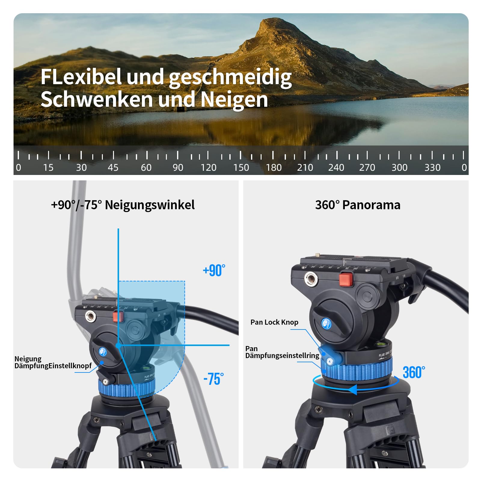 SIRUI AM-25S Profi Videostativ mit Fluidkopf, 190cm Aluminium Dreibein-Stativ für Kameras DSLR, 10KG Belastung