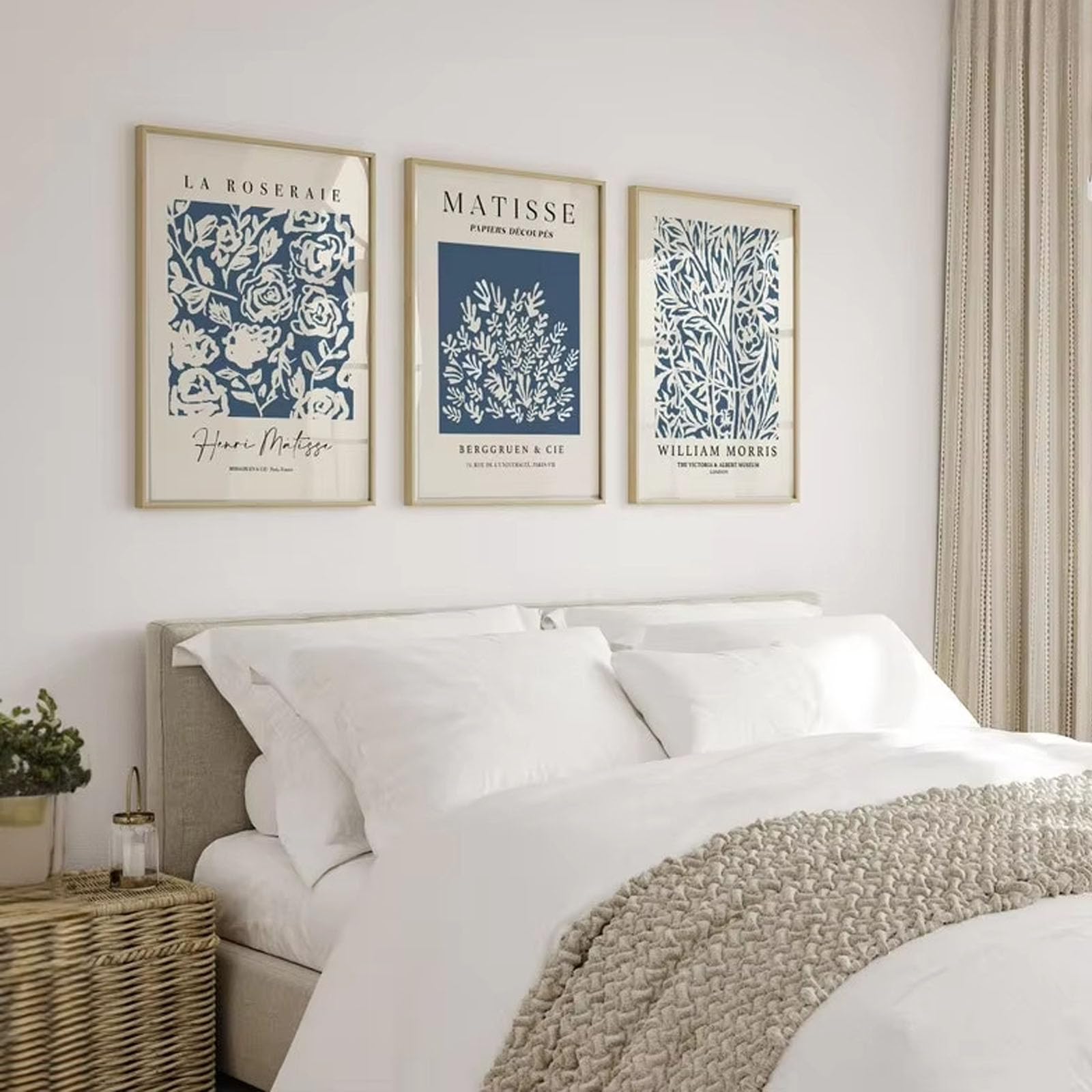 JORCEDI 3pcs Matisse Navy Blue Abstract Floral Canvas Prints, Minimalist Botanical Wall Art with Modern Aesthetic, Gallery‑Style Prints for Living Room, Bedroom & Office, Unframed (40 * 50cm)