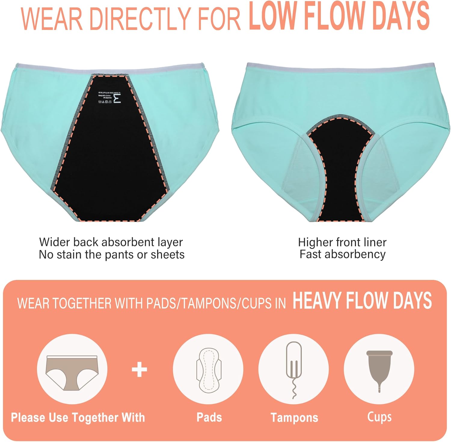 Teen Girls Period Underwear Heavy Flow High Absorbency Panties Menstrual Leakproof Protective Cotton Soft Briefs - Image 3