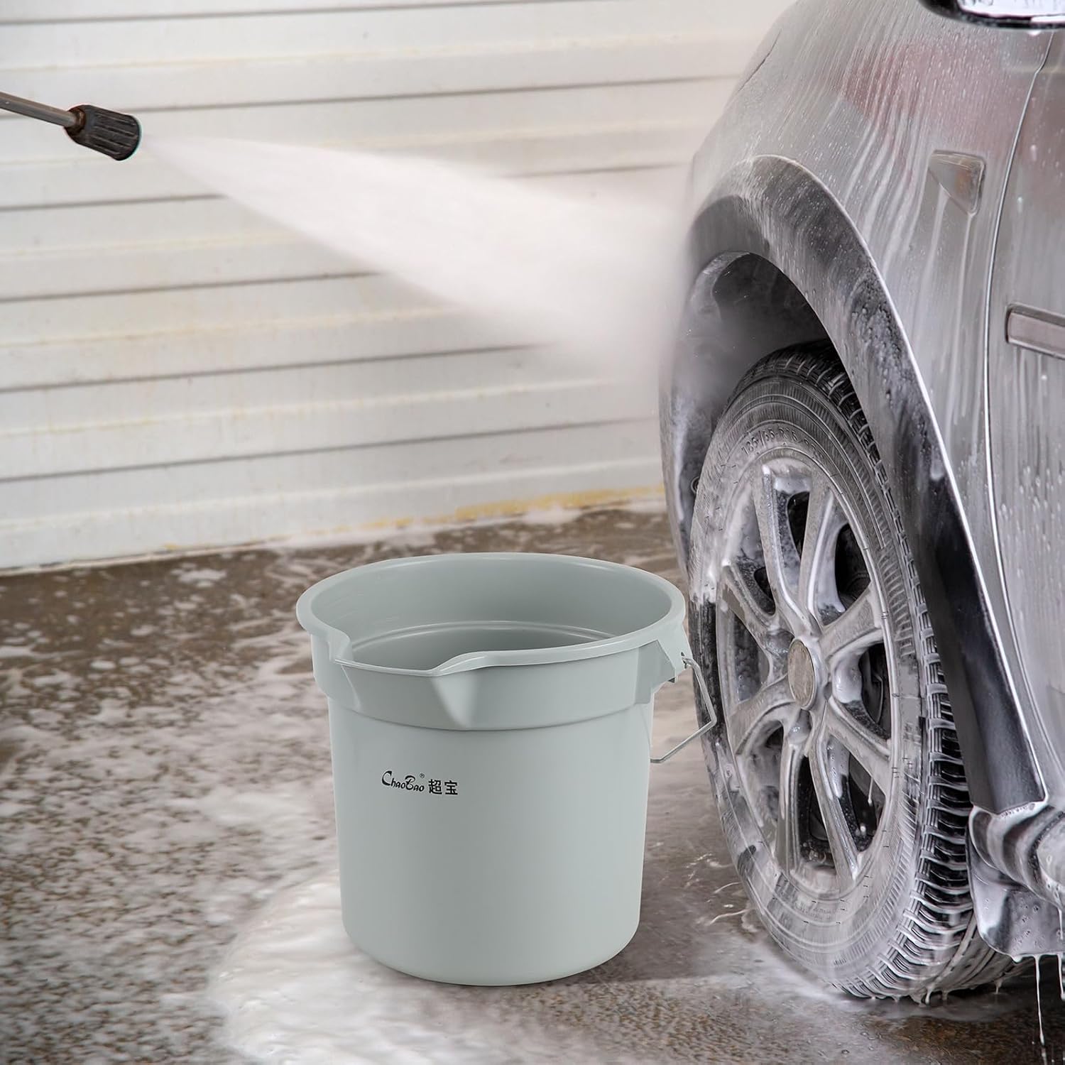 14 Quart Round Utility Bucket with Handle, Round Plastic Bucket for Cleaning, Gray, 6 Packs