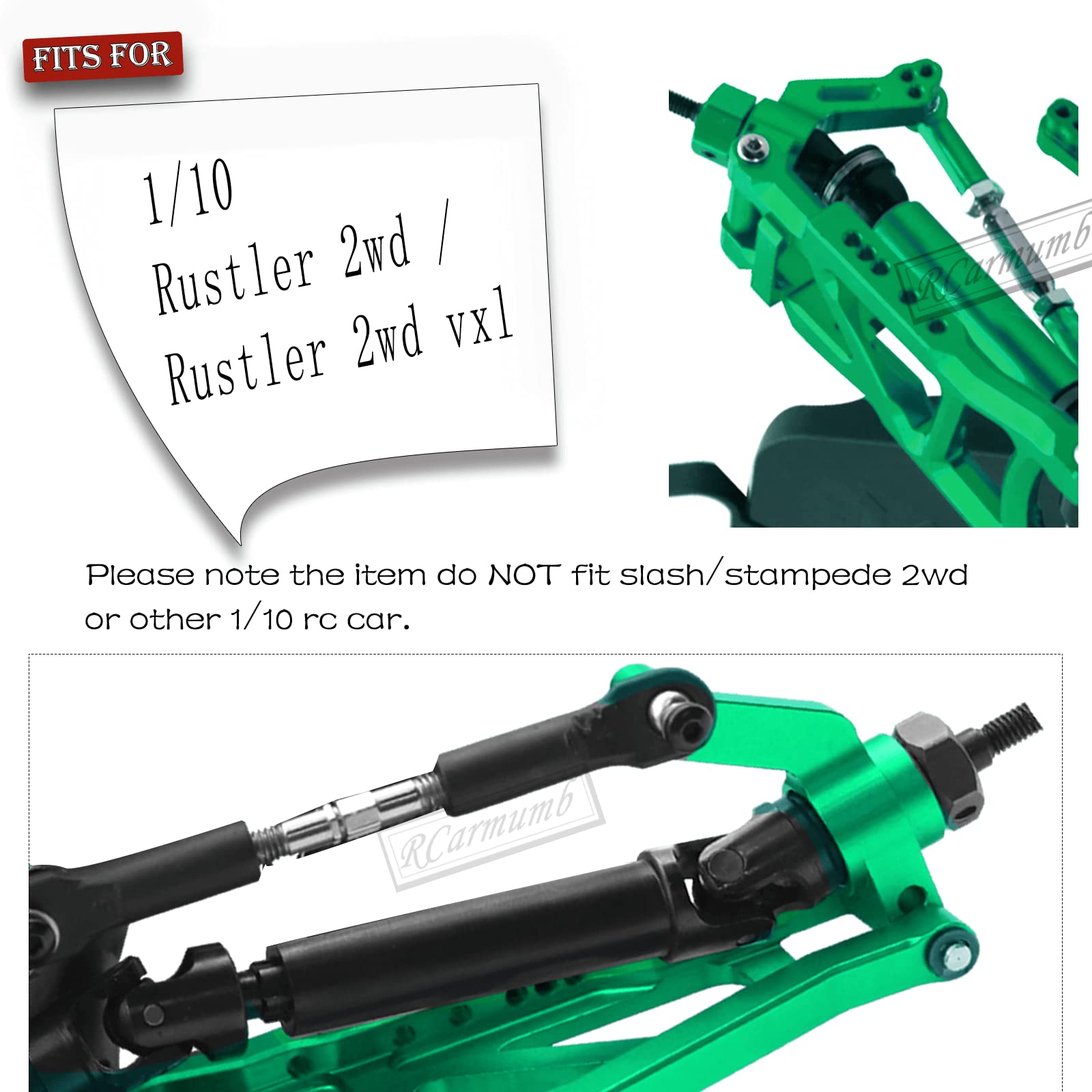 Rcarmumb Upgrades Part for 1/10 Rustler 2wd VXL,Alloy Caster Block,Drive Shaft CVD Axles,Suspension Arm,Steering Blocks,Stub Axle Carriers,Shock Tower,Bulkhead,Green