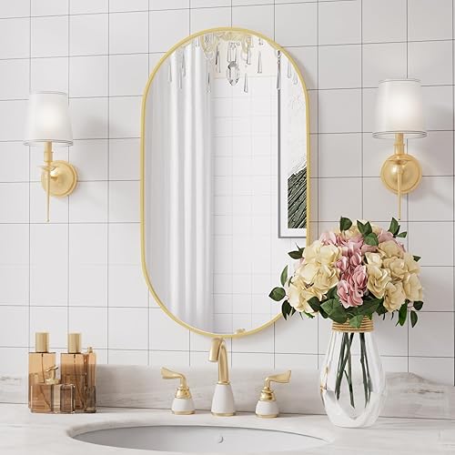 Miniatura 12 de Espejo ovalado de baño, espejo plateado de 24 x 36 pulgadas, espejos de pared, espejo de baño ovalado, espejos en forma de píldora, espejo