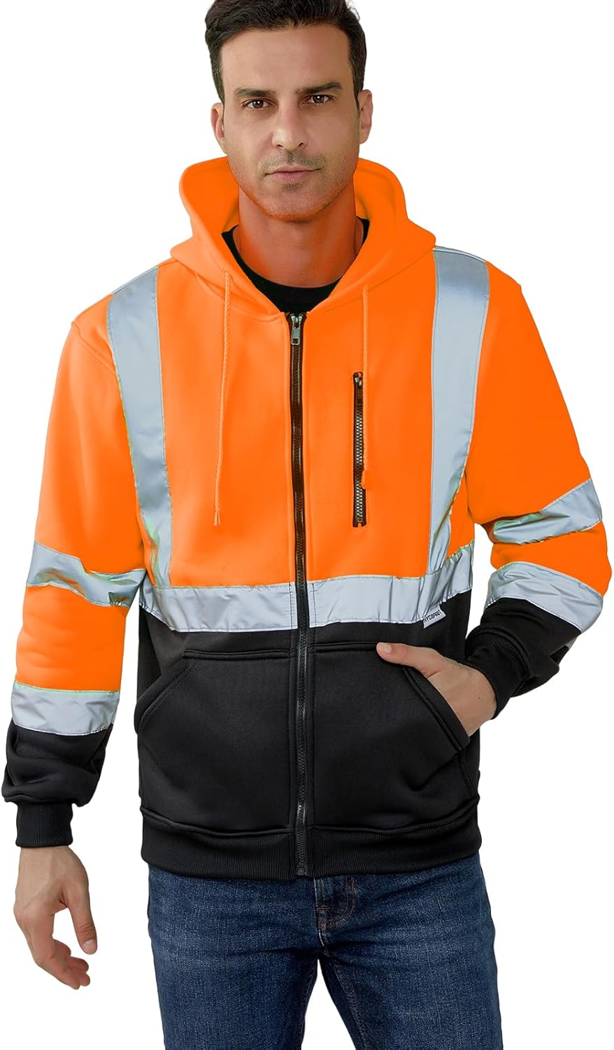 HYCOPROT High Visibility Safety Hoodie Hi Vis Safety Sweatshirts Fleece Reflective Work Jacket for Men Women ANSI Class 3