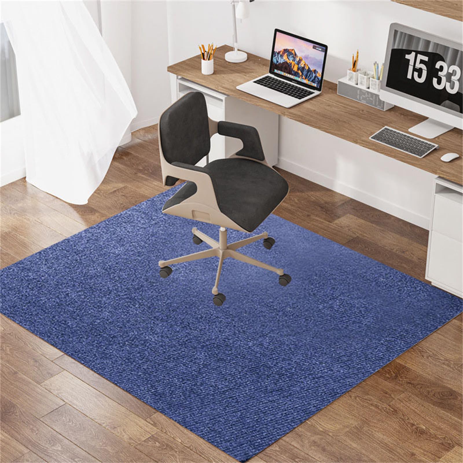 Hixingo Office Chair Mat for Carpeted and Hardwood Floors, Solid Colour Non-Slip Rolling Chair Desk Rug TPE Carpet Floor Protecto-Easy Glide (Blue,90 * 180cm)