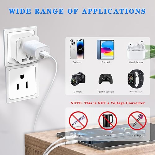 Miniatura 5 de Adaptador de enchufe europeo a estadounidense, adaptadores de enchufe de Reino Unido a EE. UU., adaptador de enchufe de 2 unidades, adaptador de