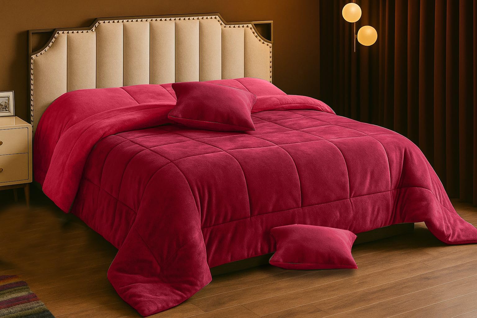 Viterbo Biancheria Piumone Trapunta In Morbido E Soffice Coral Cinigliata Double Face Con 2 Cuscini Made In Italy (Bordeaux/Rosso, Matrimoniale, (260x260CM))
