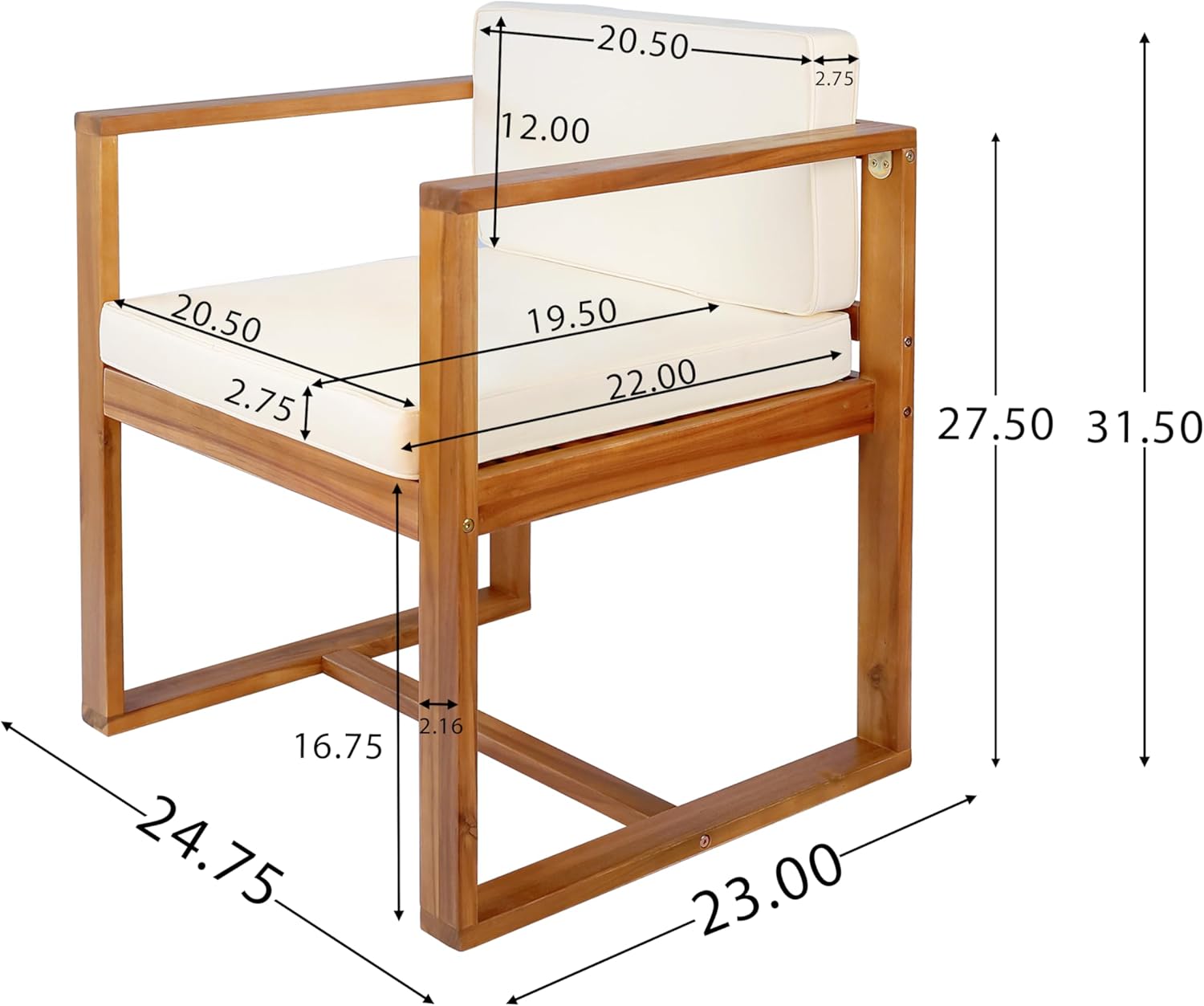 Outdoor Patio Chairs Set of 2 - Porch Chairs Set of 2 with Armrest and Open Backrests, Outdoor Chair with Cushions and Acacia Wood Frame for Backyard, Balcony, Porch (Beige)