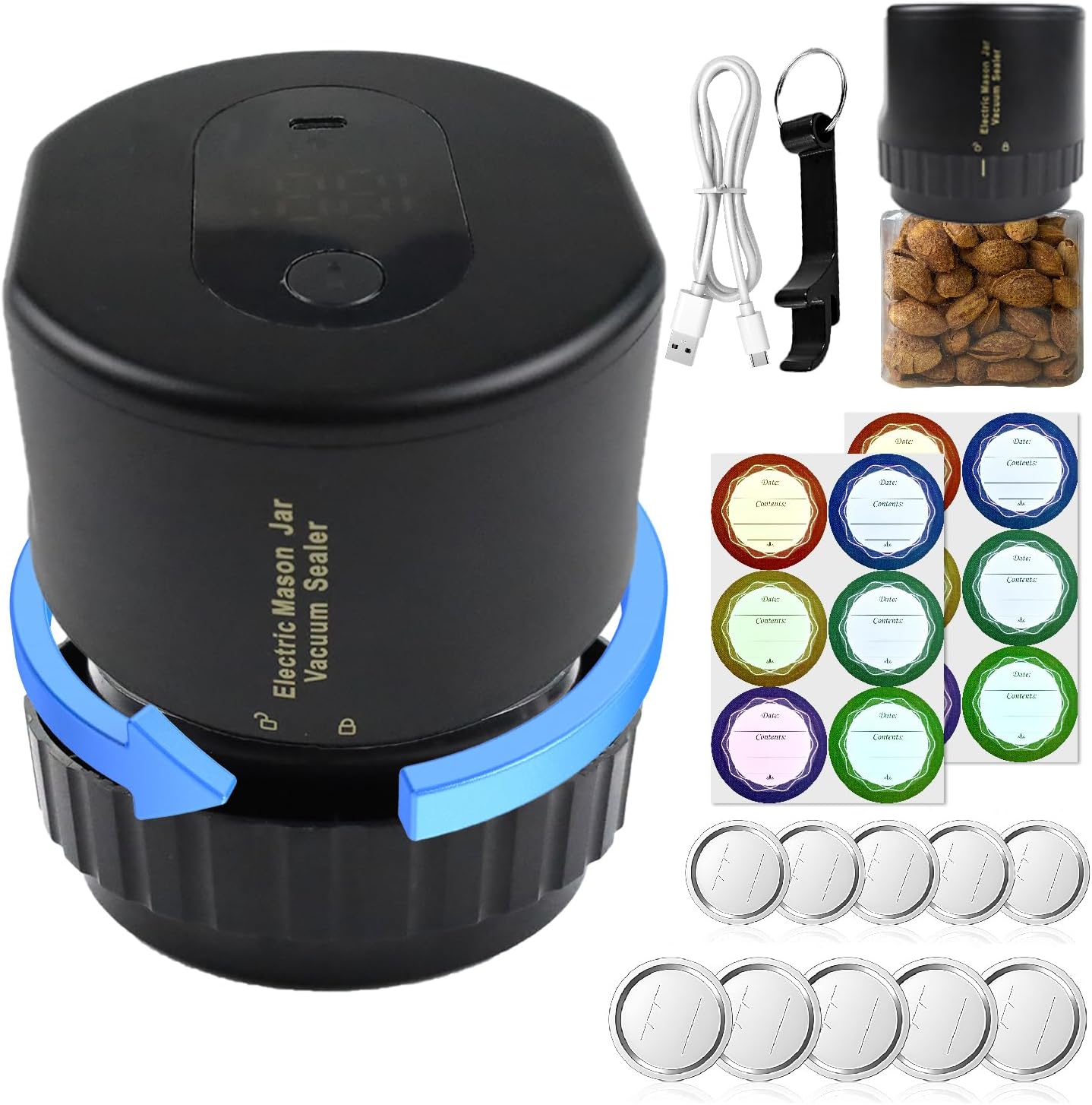 2026 New Electric Mason Jar Vacuum Sealer for Wide and Regular Mouth Mason Jars,Abnaok Automatic Vacuum Sealer for Jars with Bonus Lips & Labels & Bottle Opener,Jar Vaccum Sealer