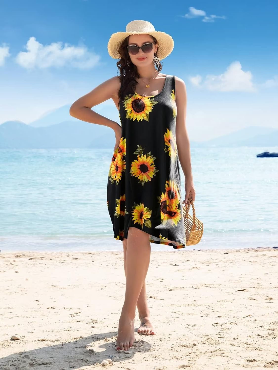 BELAROI Women Plus Size Sundress Summer Casual Sleeveless Tshirt Dress Sunflower Floral Scoop Neck Swing Tank Dresses with Pockets Beach Cover up(4X,Flower35) - Image 5