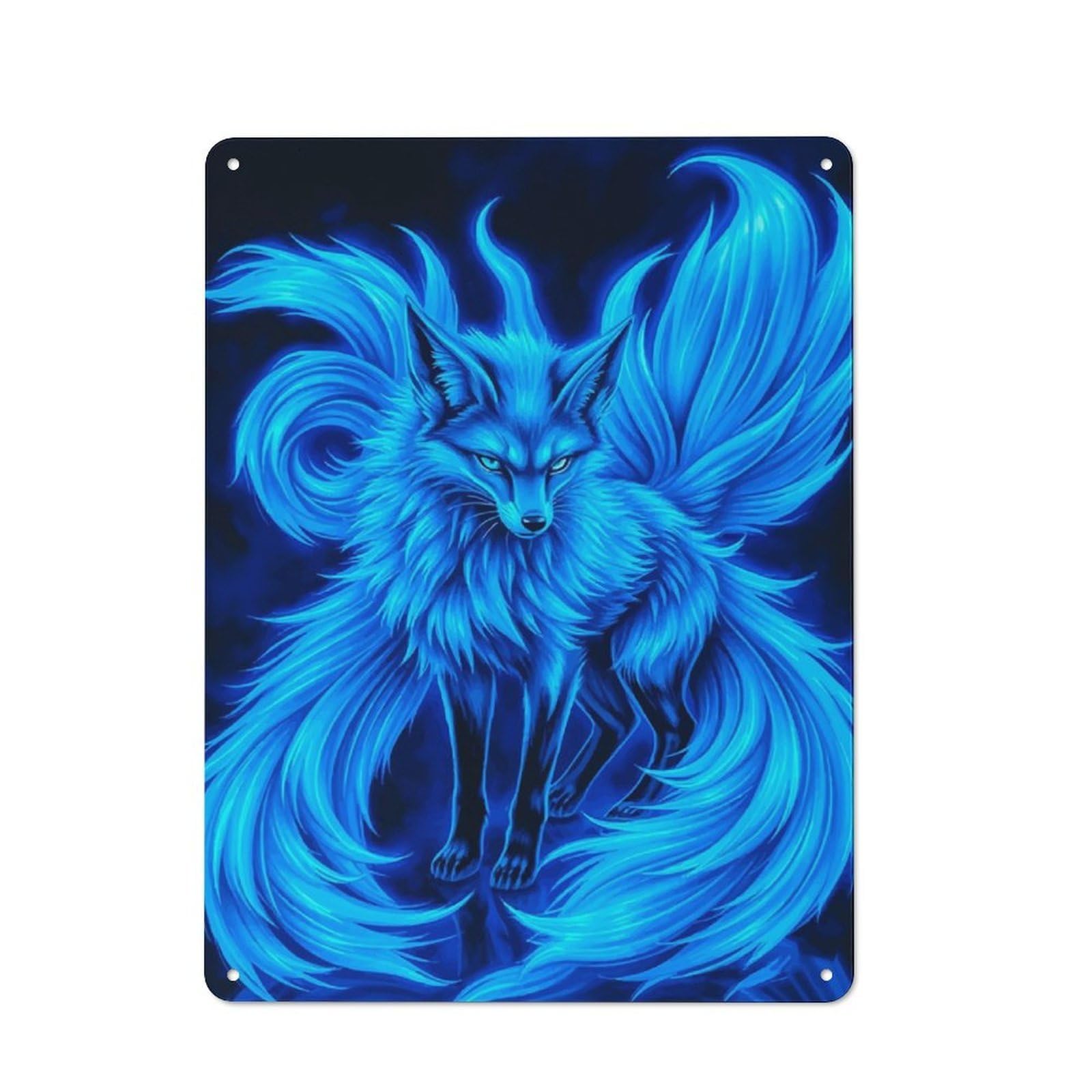 Power Kitsune Fox Neon Warehouse Style Metal Wall Decor 40x30cm, Tin Wall Sign for Modern Home, Workshop, Office Or Cafe