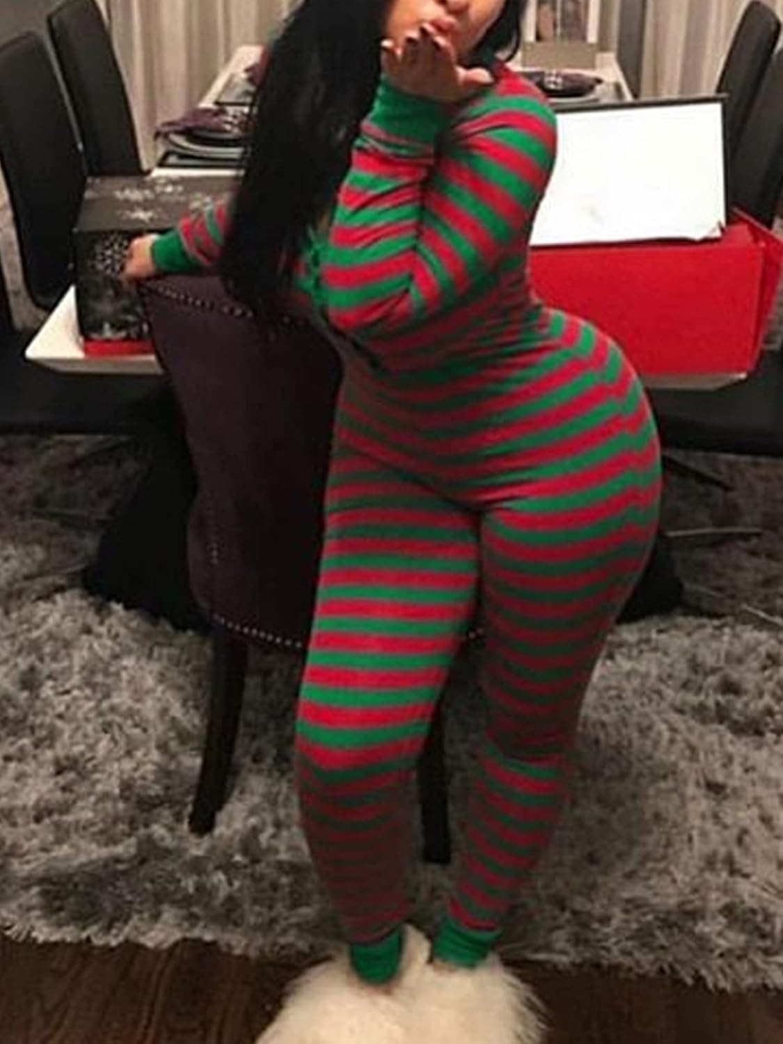 Springcmy Women Valentine's Deep V-Neck Jumpsuit Long Sleeve One Piece Bodycon Romper Pajamas Sleepwear Bodysuit Loungewear - Image 4