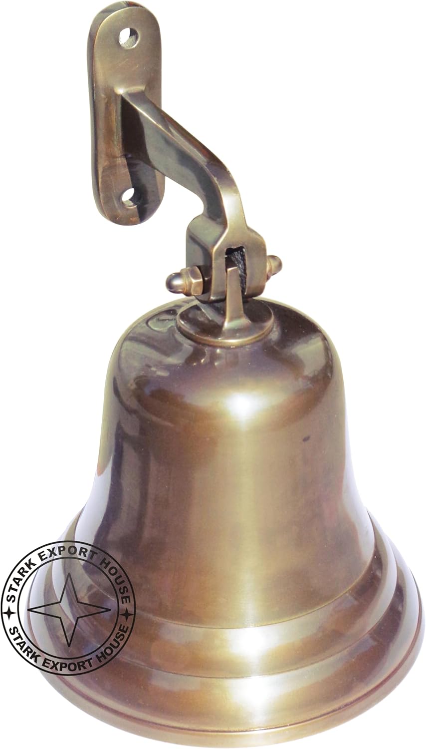 8 Inch Solid Antique Brass Ship Bell Beautiful Decorative & Functional School Reception Dinner Shop Hotel Service Bells Super Loud Hand Call Bell Nautical Best for Gift (KUGH)