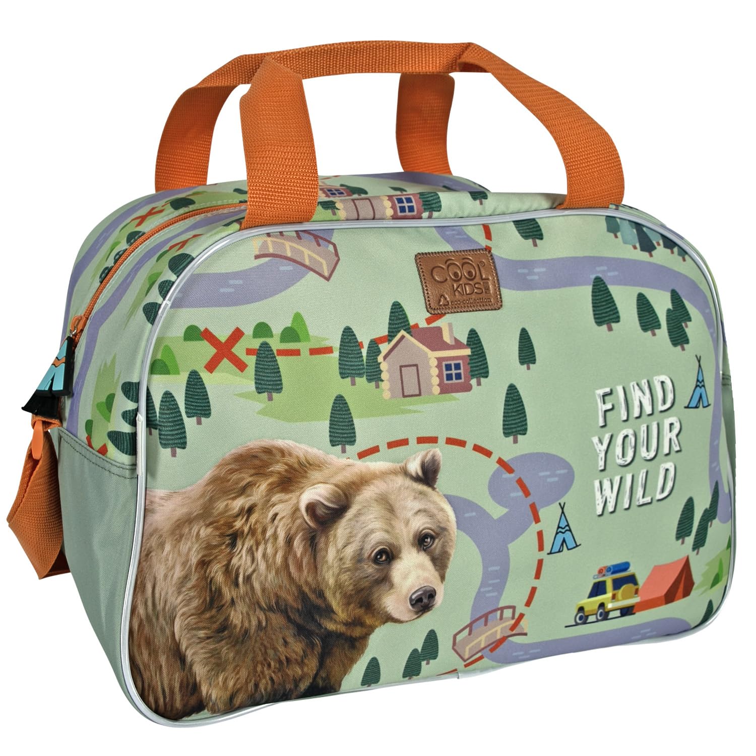 PERLETTI Bolsa Deporte Ecológica para Niños Niñas - Bolsa de Viaje Travel Bag para Niño Multicolor Material Reciclado - Bolsa Gimnasio Piscina Infantil con Correa Ajustable - 28x41,5x21 cm (Oso)