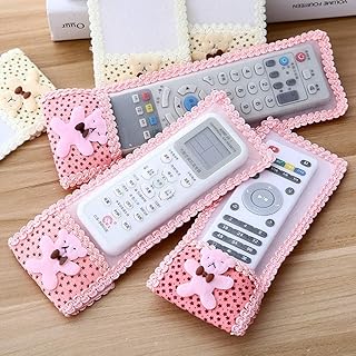 Set of 3 Remote Control Covers – Cute Bear Design Fabric Sleeve | Dustproof Case for TV, AC, DTH Remotes | Decorative & Protective (Pink)